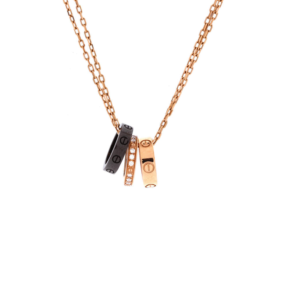 Cartier Love 3 Ring Pendant Necklace 18K Rose Gold and Ceramic with Diamonds